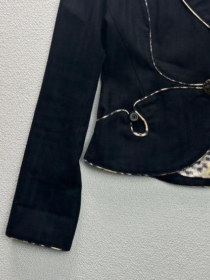 JUST CAVALLI - Blazer nero dettagli animalier e profili a contrasto