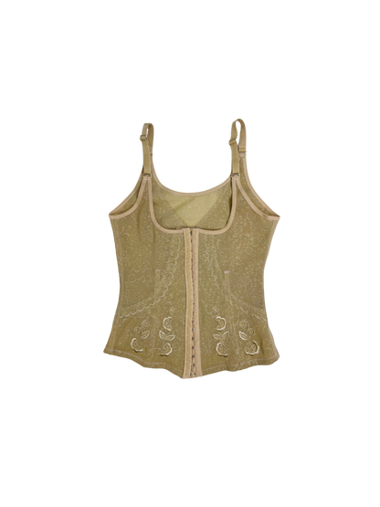 Corsetto steccato vintage in tulle ricamato – color champagne