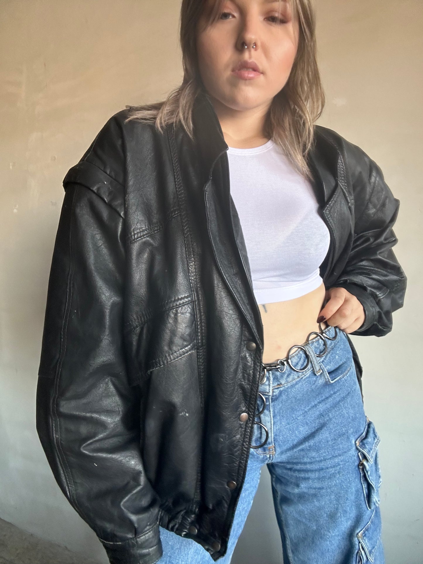 Giacca/gilet bomber in pelle nero