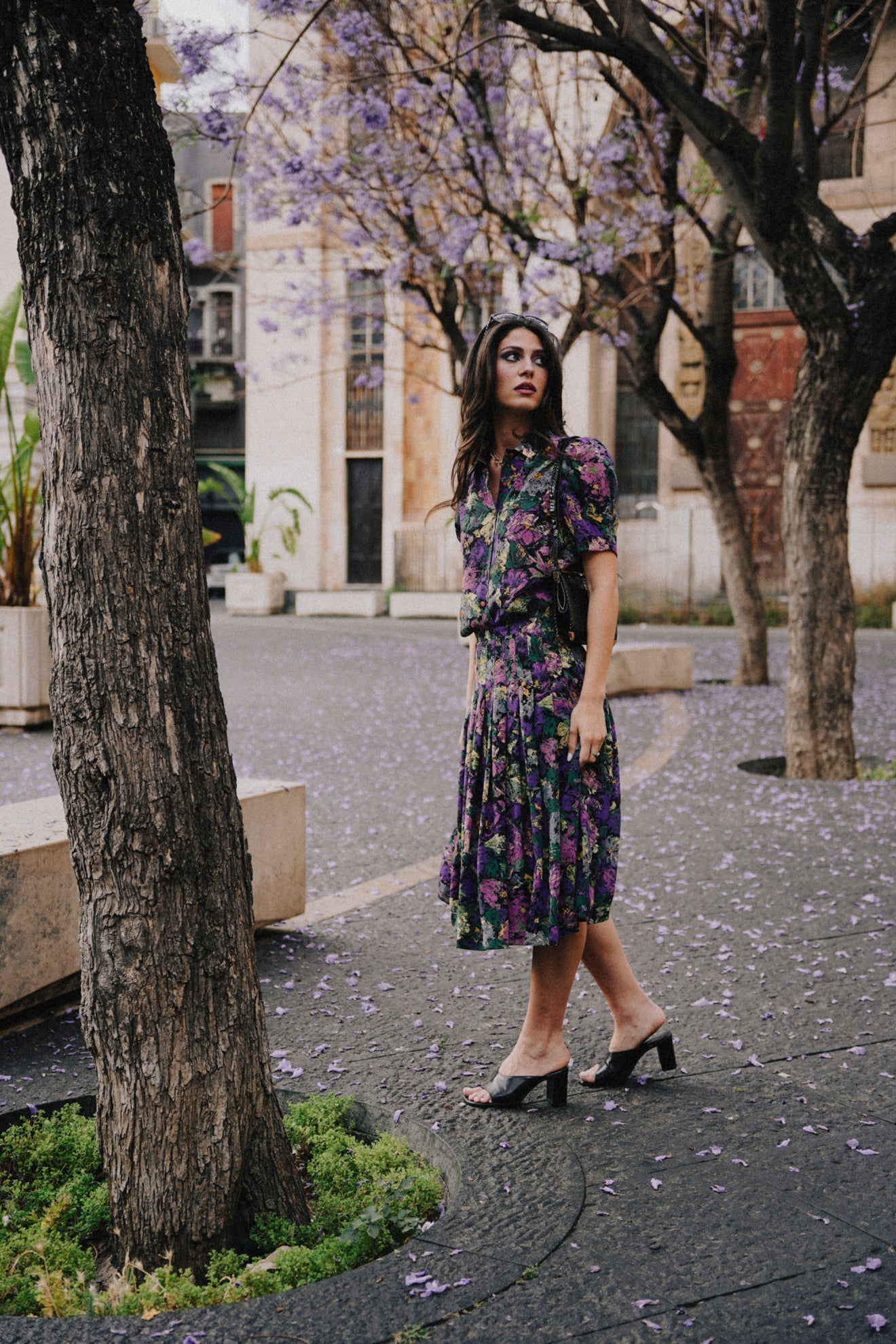 Completo vintage floreale anni ’80/’90 – camicia cropped + gonna plissé