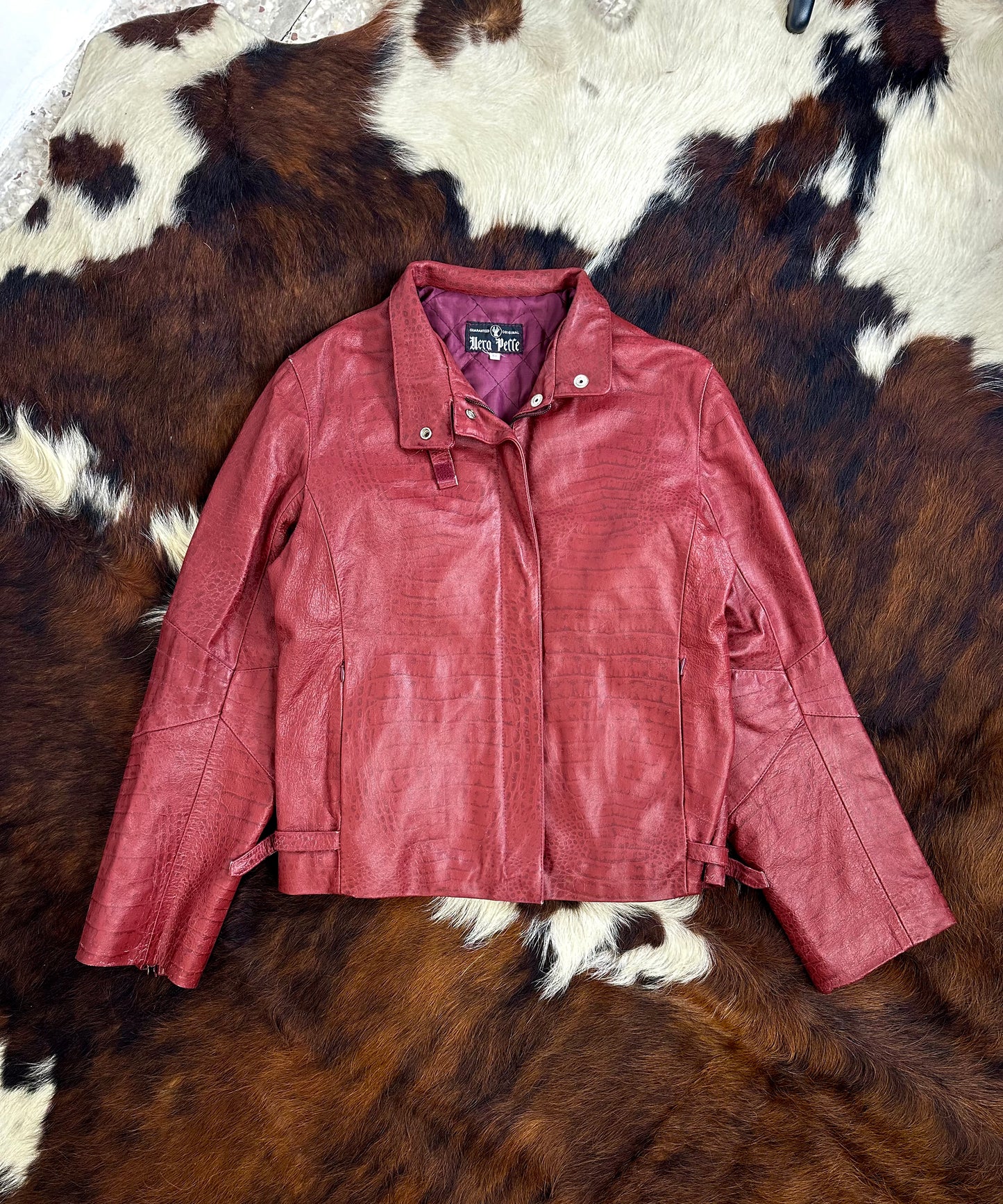 Giacca di pelle pitonata Rosso Borgogna