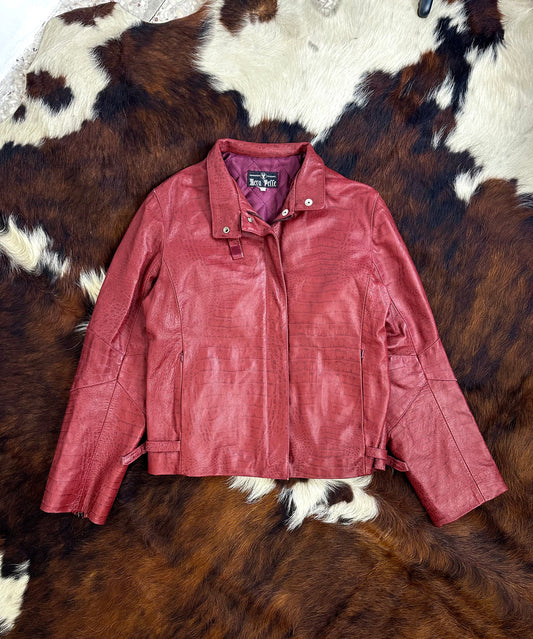 Giacca di pelle pitonata Rosso Borgogna