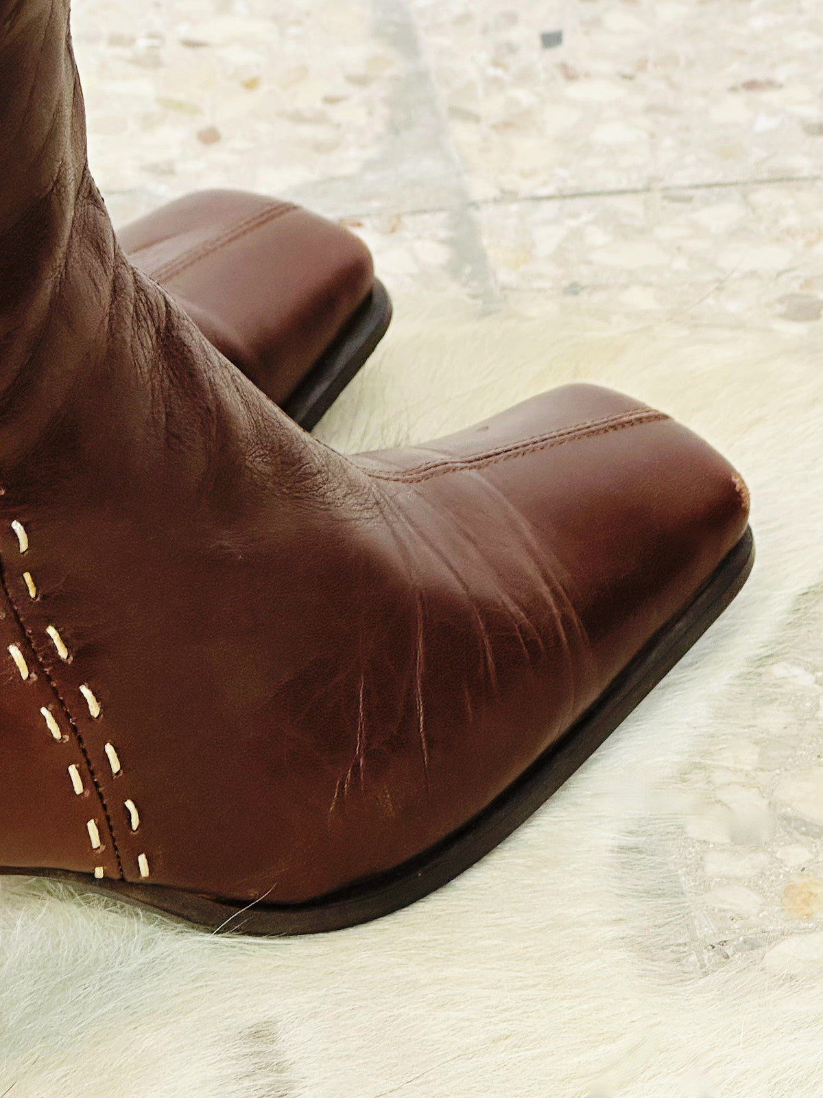 Stivali Vintage in Pelle Marrone – Punta Squadrata e Tacco Largo | Taglia 36