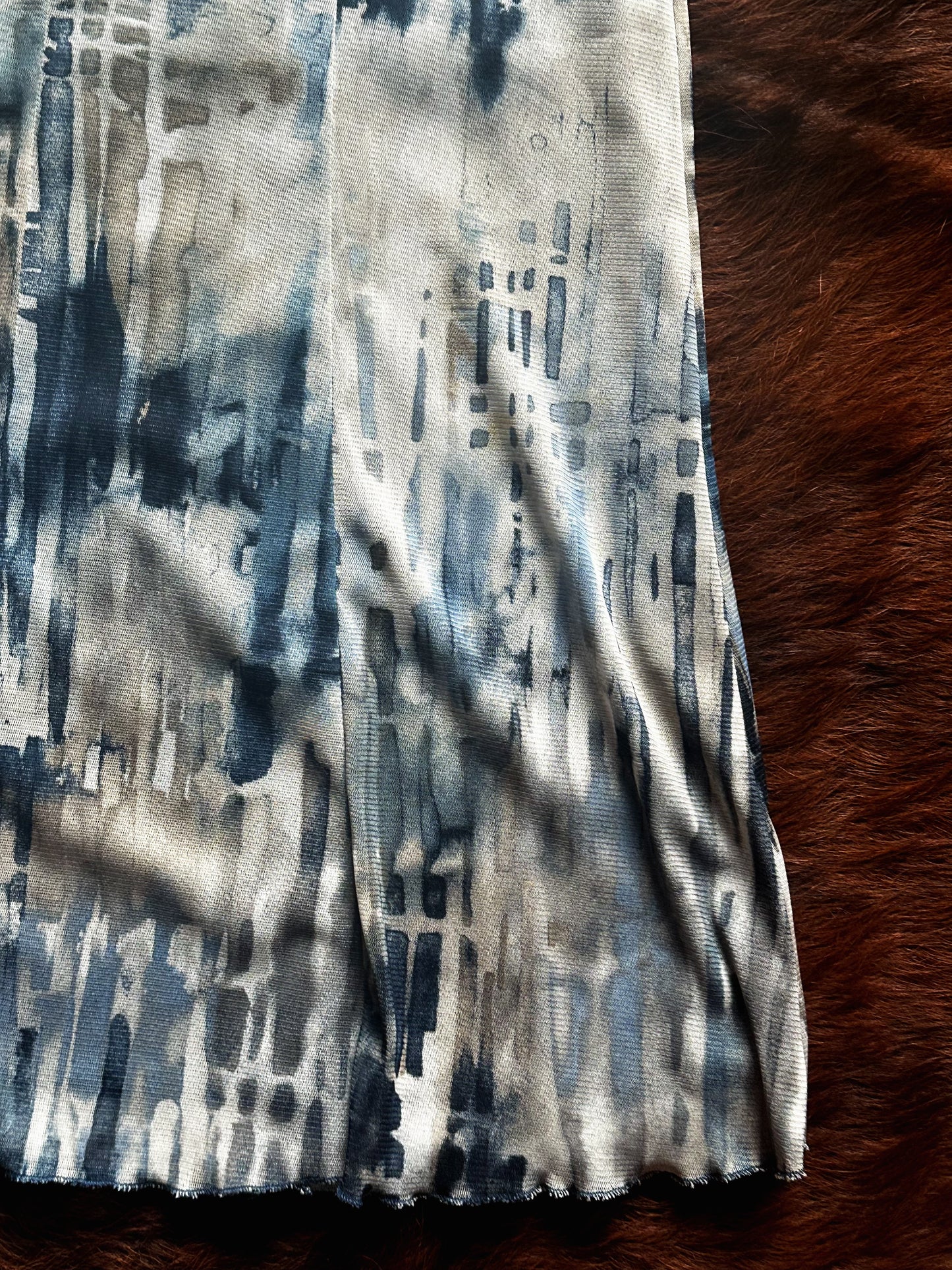 Gonna Midi Vintage Astratta nei Toni del Blu e Grigio