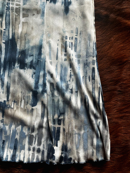 Gonna Midi Vintage Astratta nei Toni del Blu e Grigio