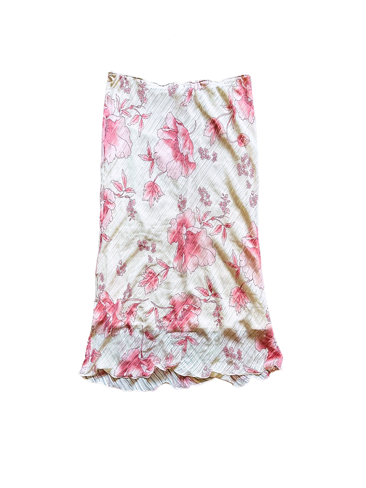 Gonna midi vintage floreale con fondo ondulato – Rosa cipria & panna | Y2K Romantic