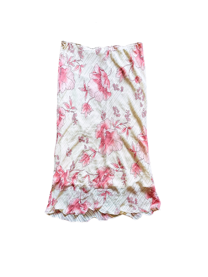 Gonna midi vintage floreale con fondo ondulato – Rosa cipria & panna | Y2K Romantic
