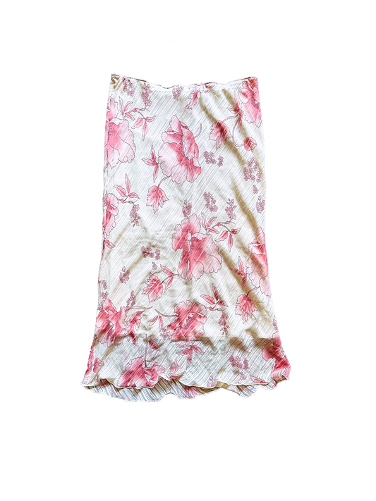 Gonna midi vintage floreale con fondo ondulato – Rosa cipria & panna | Y2K Romantic