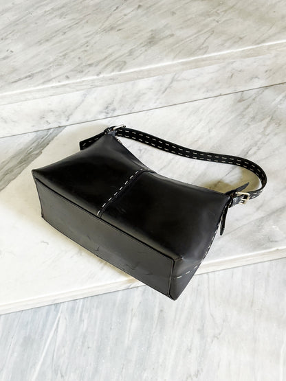 MARELLA– Borsa vintage in pelle nera con impunture a contrasto
