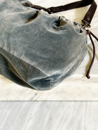 MAX&Co - Borsa a Spalla in Velluto Grigio\Verde con Dettagli Marroni