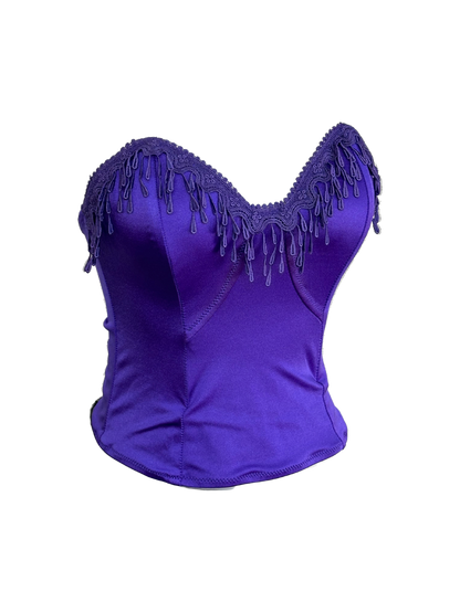 Top bustier vintage elasticizzato viola con ricami a goccia