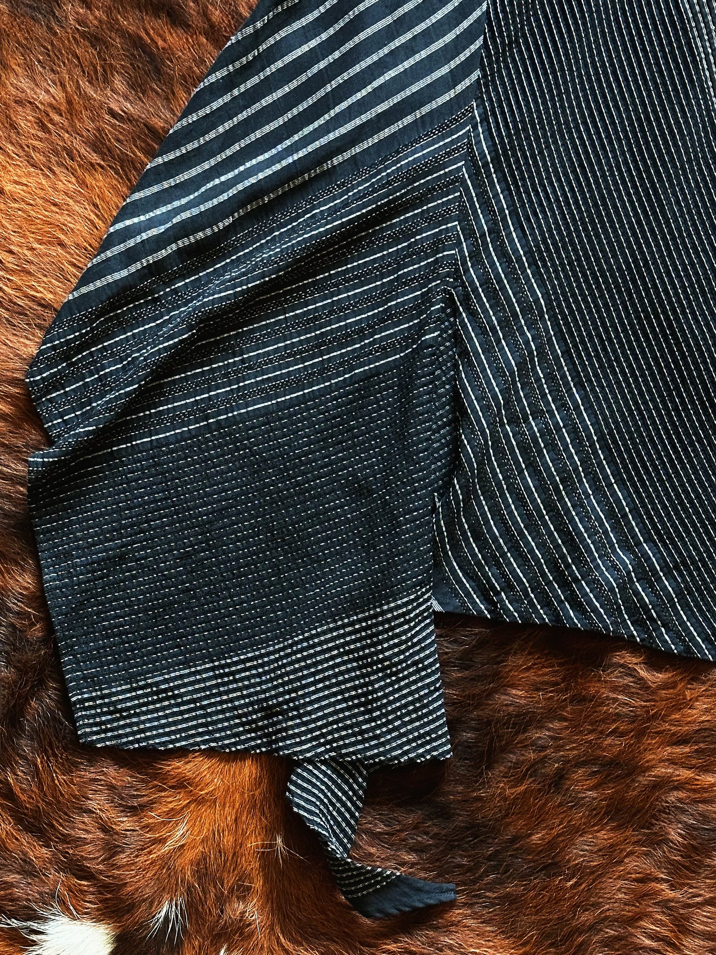 Gonna vintage asimmetrica Made in Italy con righe geometriche e pannello drappeggiato