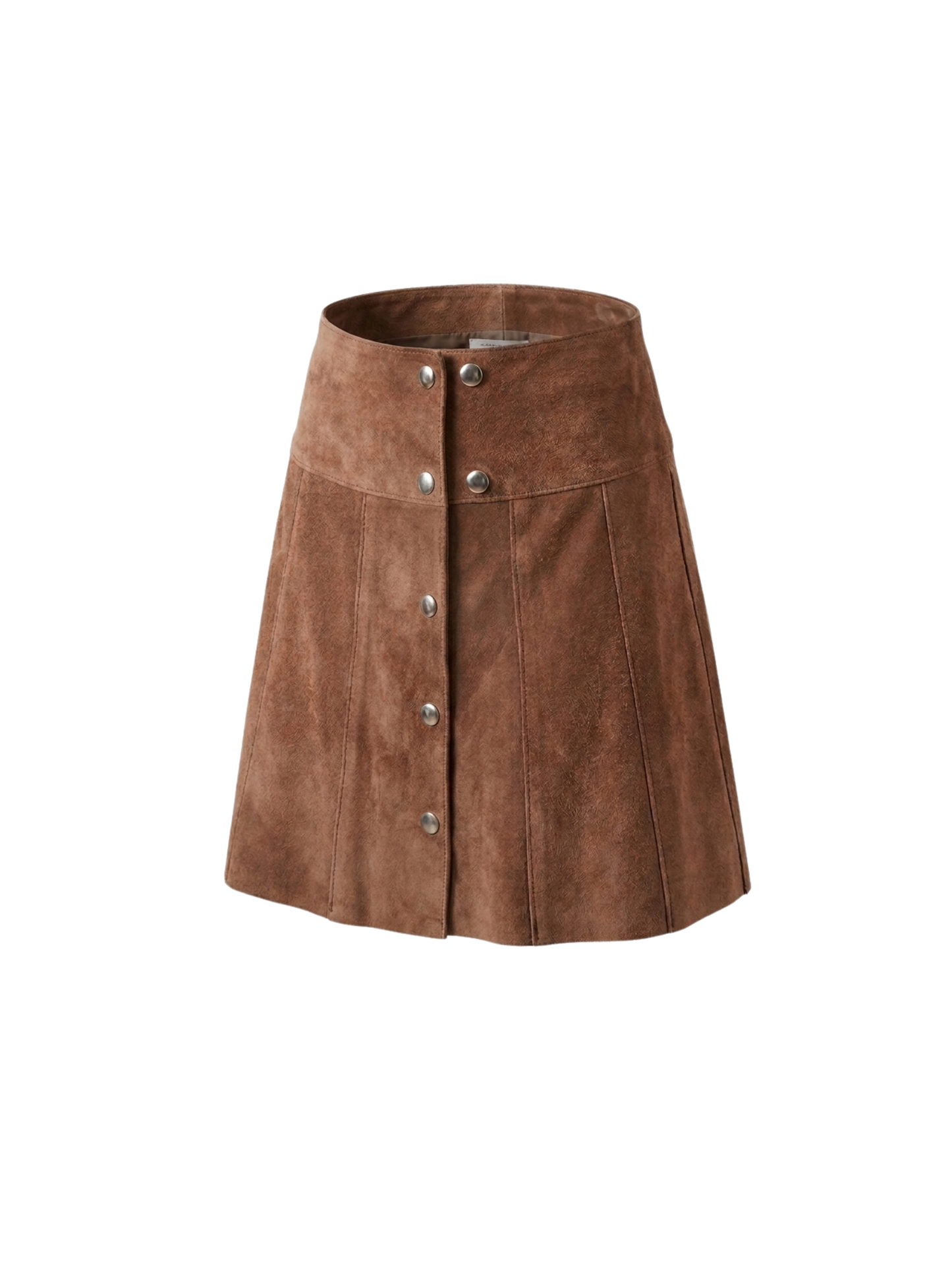 Gonna Mini in Vera Pelle Scamosciata Marrone – Bottoni a Pressione e Pannelli Verticali
