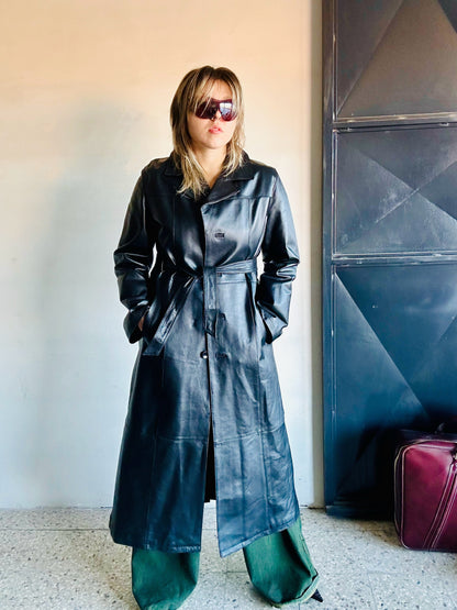 Cappotto lungo pelle nero “Matrix”