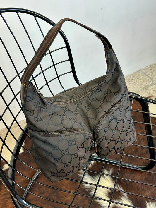 GUCCI - Vintage Monogram Nylon Hobo Bag – Marrone e nero