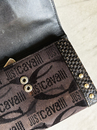 JUST CAVALLI - Portafoglio vintage Y2K monogram con borchie e dettagli animalier