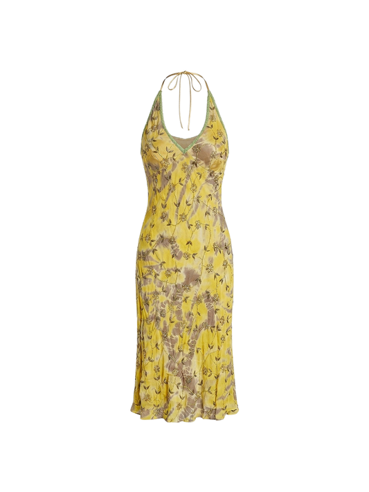 Abito Halter in Seta Ricamata con Perline – Archive Y2K Couture | Nuovo con Cartellino