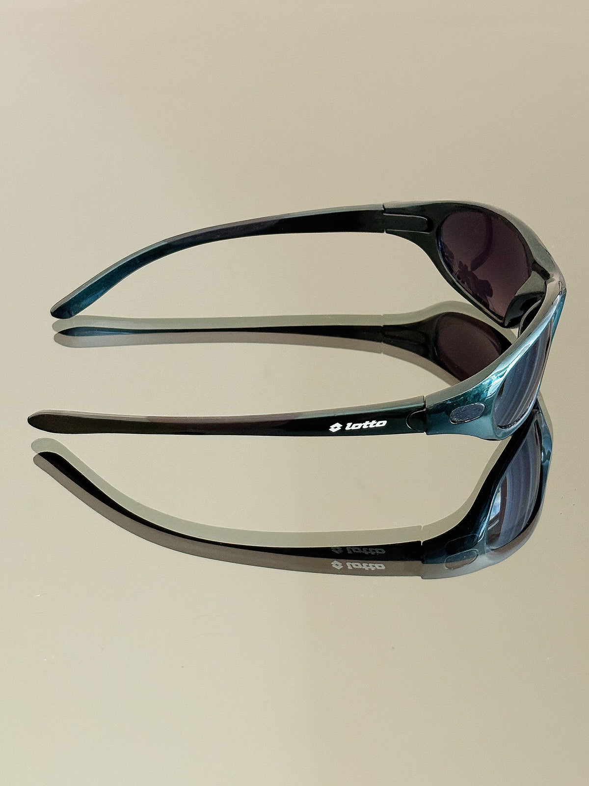 LOTTO - Occhiali da sole vintage sportivi wraparound – Verde petrolio metallizzato – Y2K