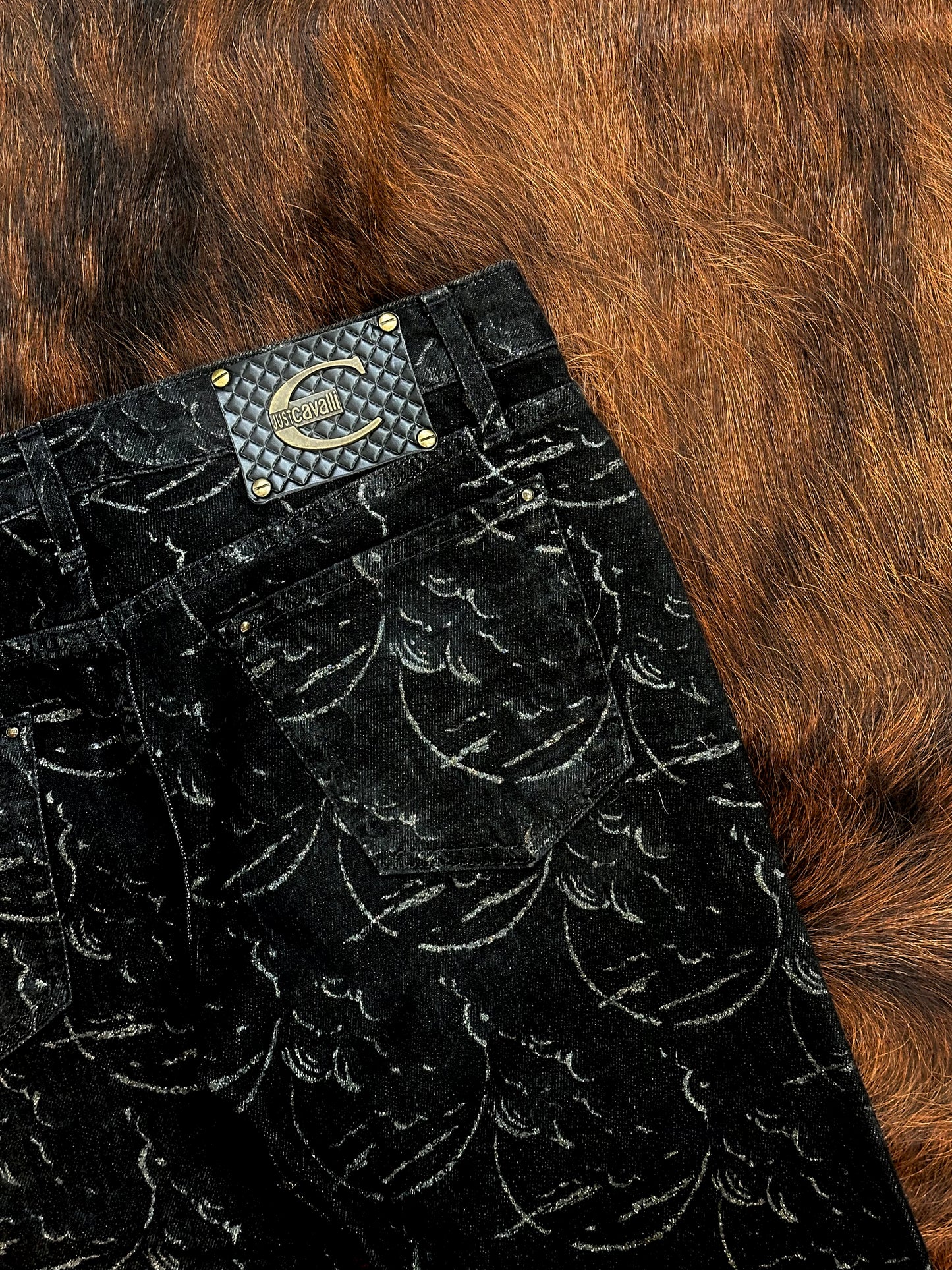 JUST CAVALLI - Pantaloni Black Silver Monogram – Early 2000s