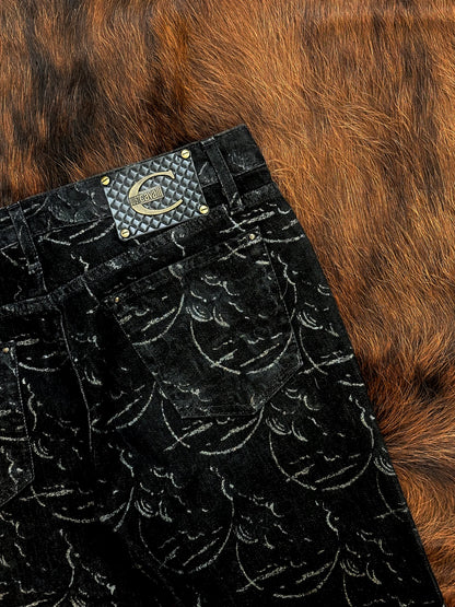 JUST CAVALLI - Pantaloni Black Silver Monogram – Early 2000s