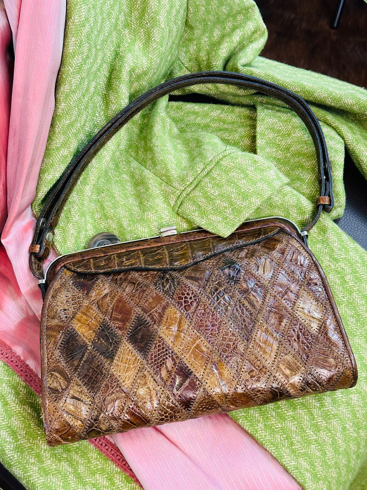 CLUTCH - Borsa Vintage Artigianale in Patchwork di Pelle Cocco