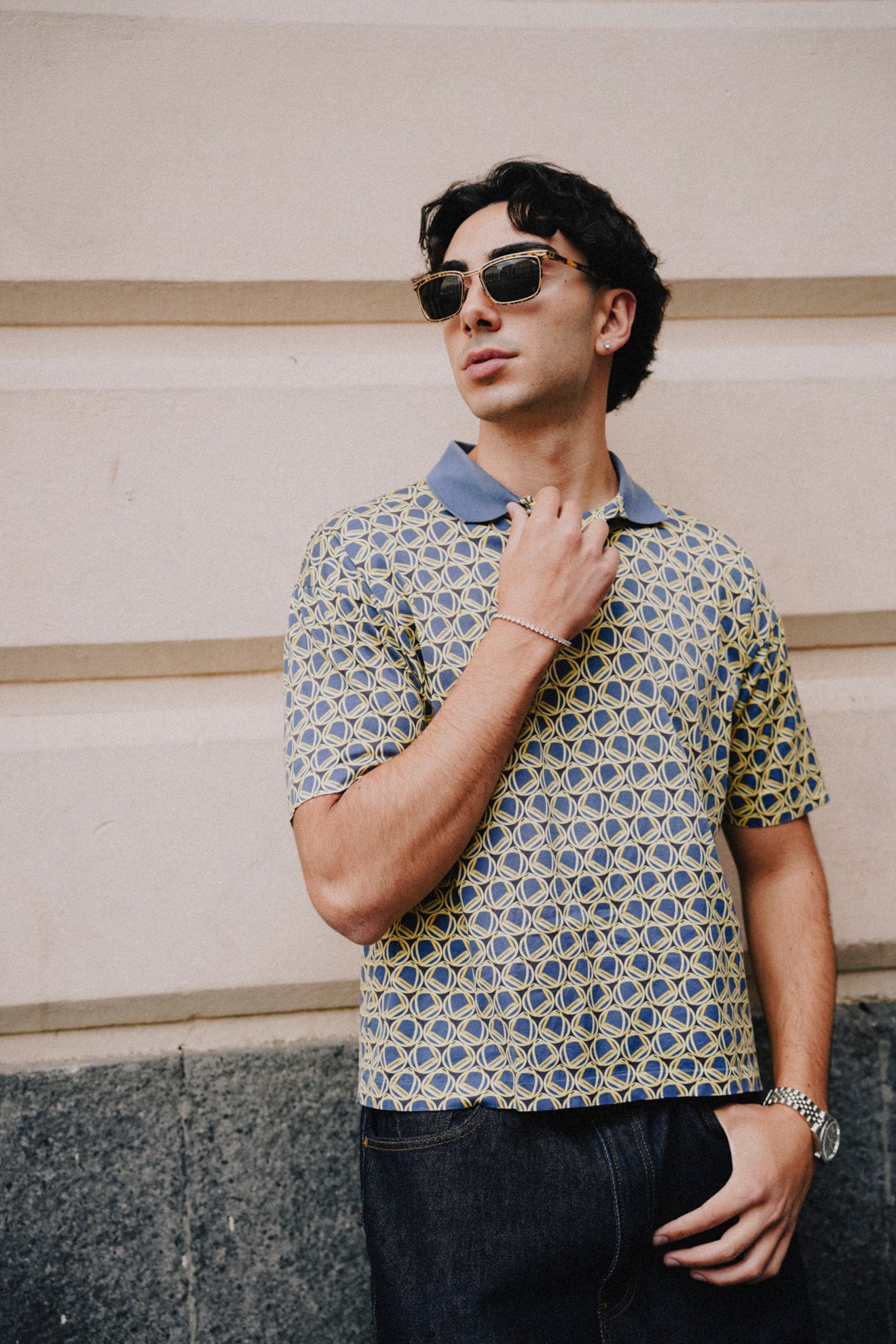 GUCCI - Polo Shirt Vintage ‘80 Blue and Gold Stirrups