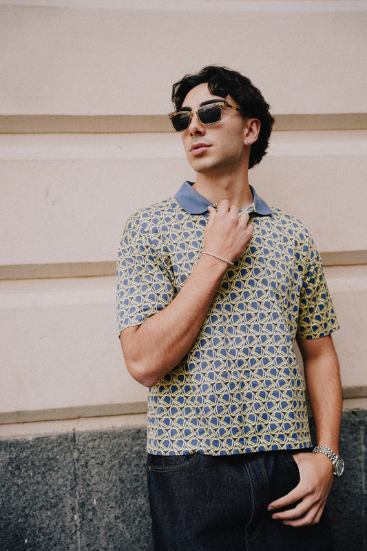 GUCCI - Polo Shirt Vintage ‘80 Blue and Gold Stirrups