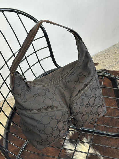 GUCCI - Vintage Monogram Nylon Hobo Bag – Marrone e nero