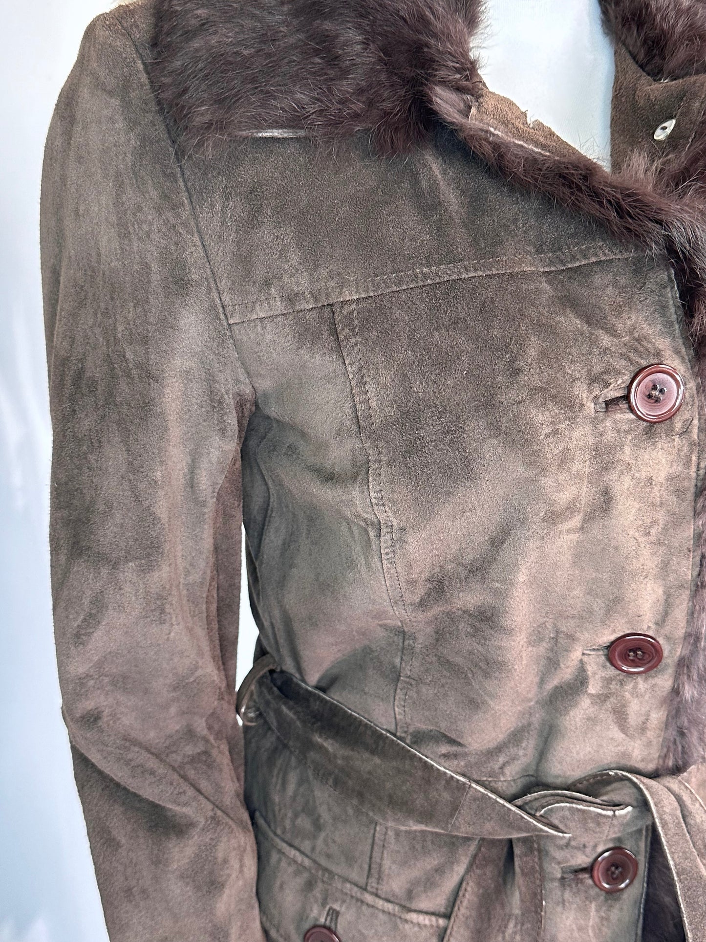 Cappotto lungo pelle scamosciata e pelliccia