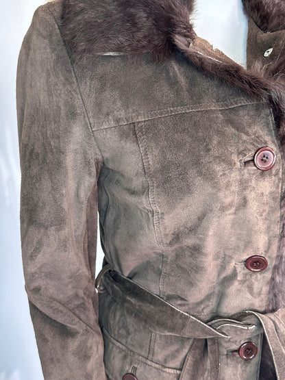 Cappotto lungo pelle scamosciata e pelliccia