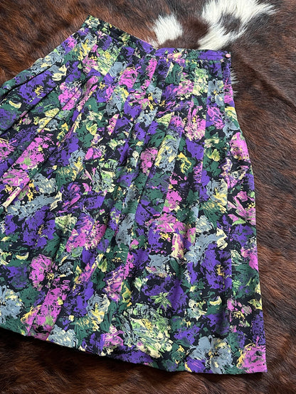 Completo vintage floreale anni ’80/’90 – camicia cropped + gonna plissé