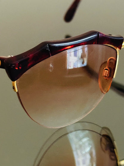 VALENTINO –  Occhiali Da Sole Vintage – Semi Rimless Bordeaux & Oro – Made in Italy