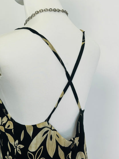 Abito vintage a fiori con spalline incrociate – stampa floreale tropicale