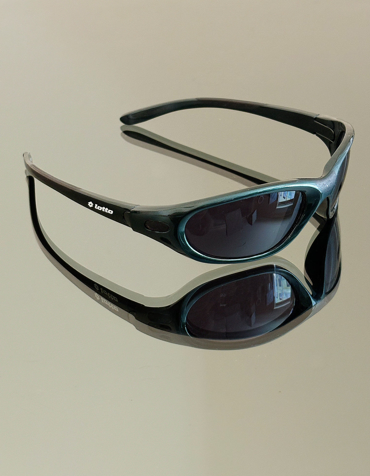 LOTTO - Occhiali da sole vintage sportivi wraparound – Verde petrolio metallizzato – Y2K