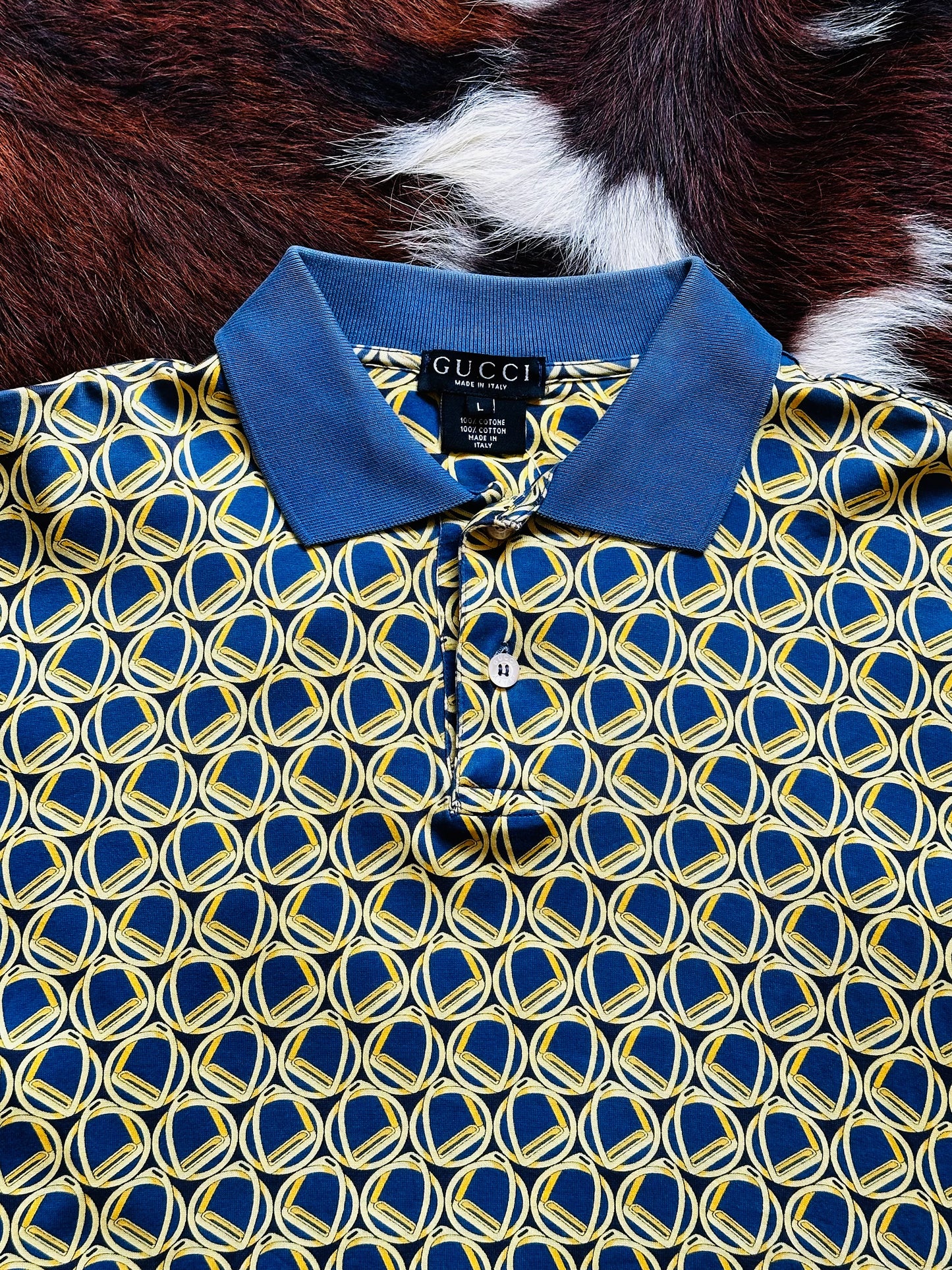 GUCCI - Polo Shirt Vintage ‘80 Blue and Gold Stirrups