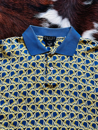 GUCCI - Polo Shirt Vintage ‘80 Blue and Gold Stirrups