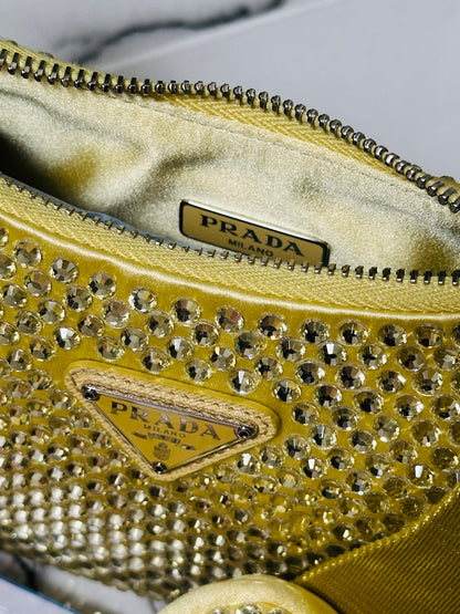 PRADA - Re-Edition 2005 Shoulder Bag – Satin Giallo con Cristalli