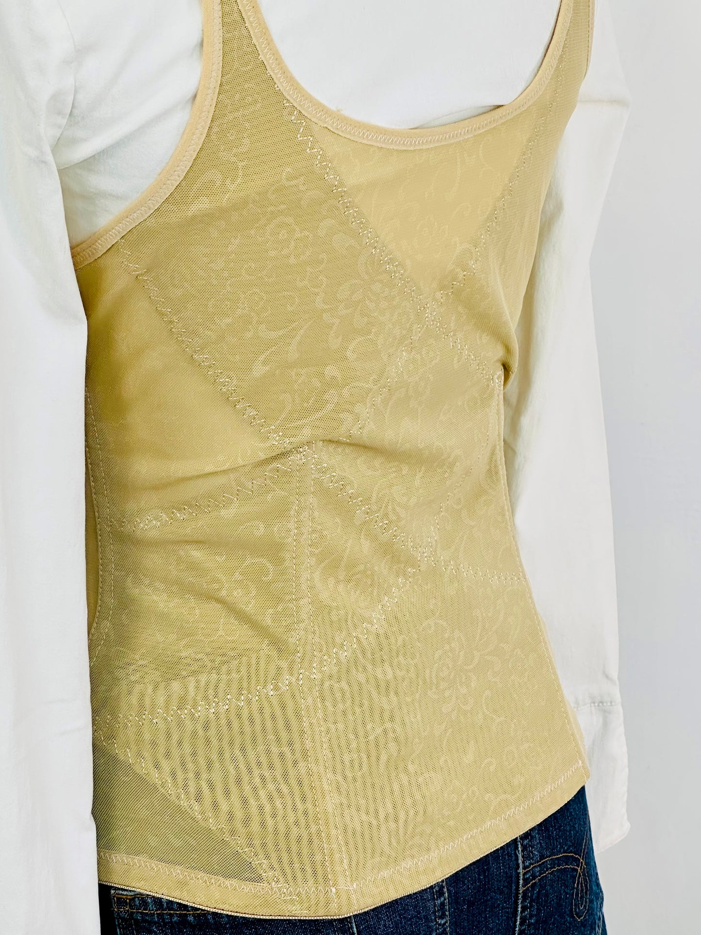 Corsetto steccato vintage in tulle ricamato – color champagne