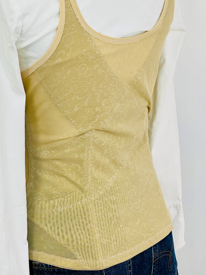 Corsetto steccato vintage in tulle ricamato – color champagne