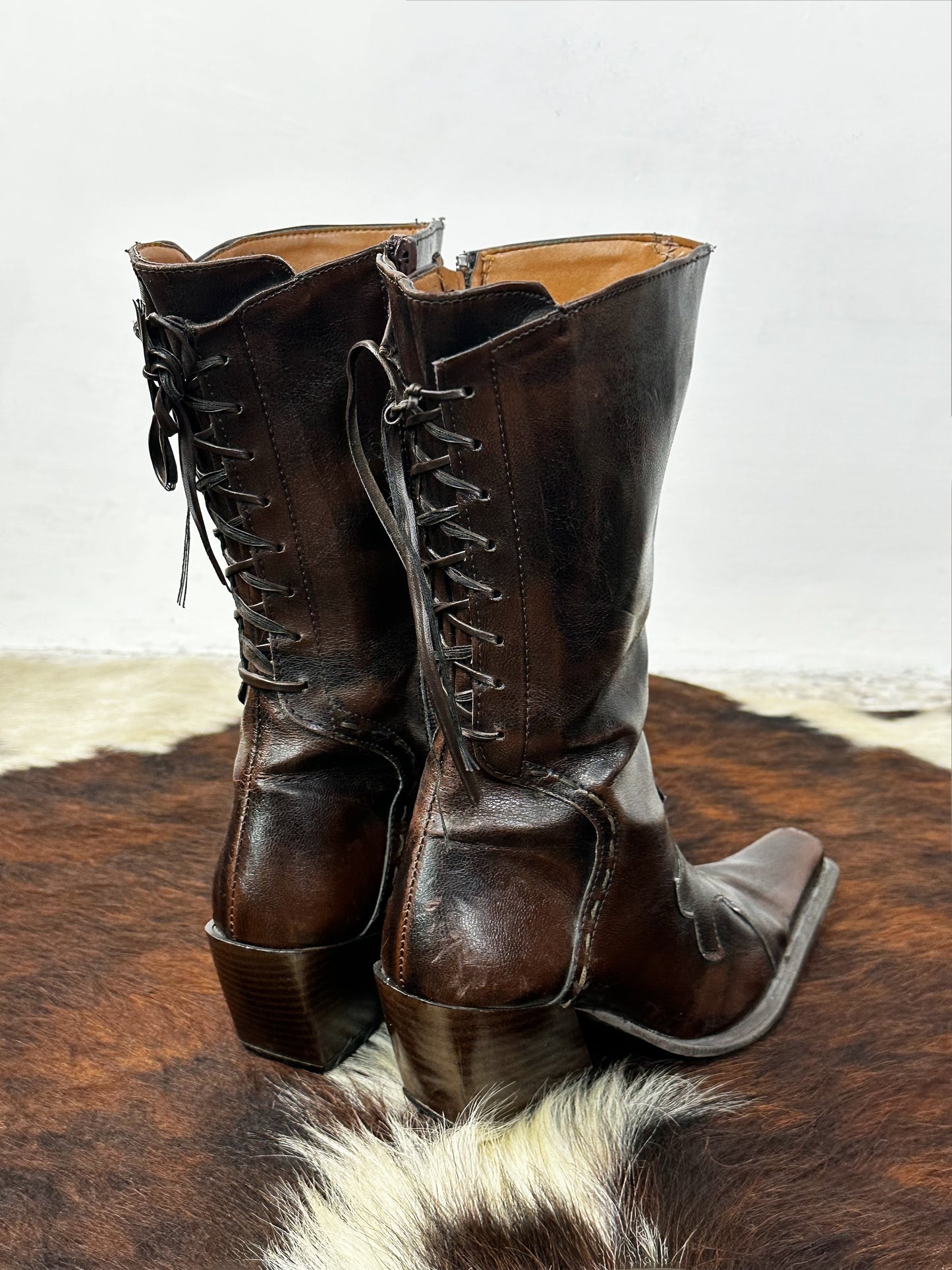 Stivali Vintage in Pelle Marrone – Punta Squadrata - Western\Boho | Taglia 36