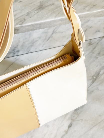 Vintage Two-Tone Leather Hobo Bag – Cream & Caramel