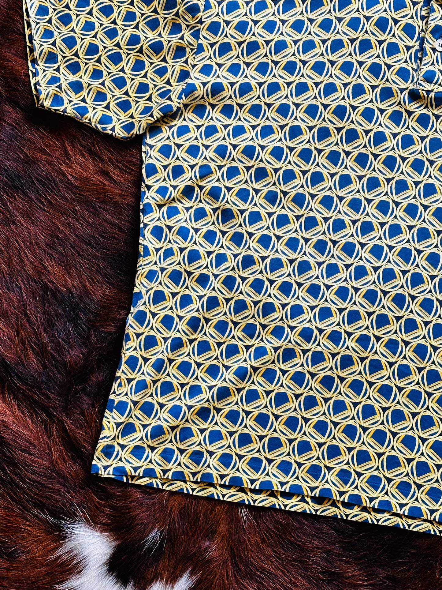 GUCCI - Polo Shirt Vintage ‘80 Blue and Gold Stirrups