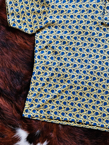 GUCCI - Polo Shirt Vintage ‘80 Blue and Gold Stirrups