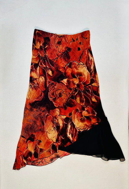 Gonna asimmetrica vintage con stampa floreale