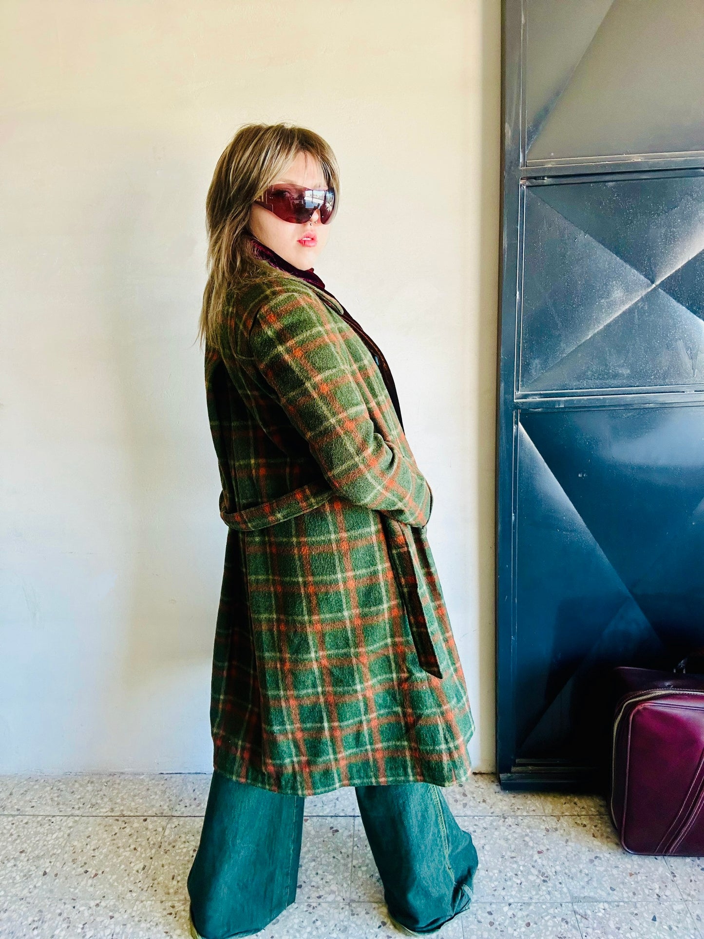 Cappotto in lana lungo tartan
