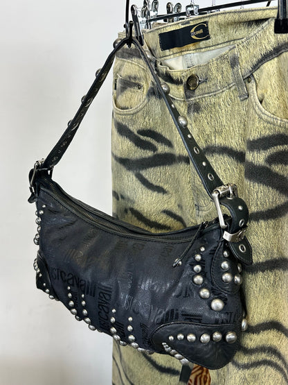 JUST CAVALLI - Borsa hobo a spalla nera borchiata Y2K