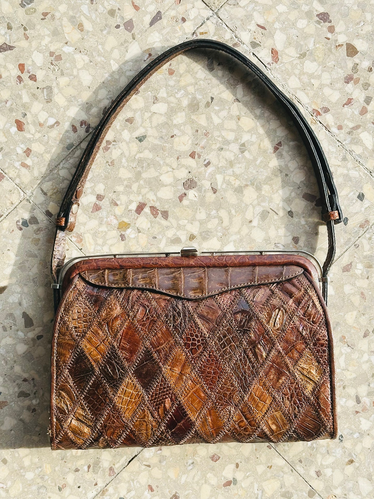 CLUTCH - Borsa Vintage Artigianale in Patchwork di Pelle Cocco
