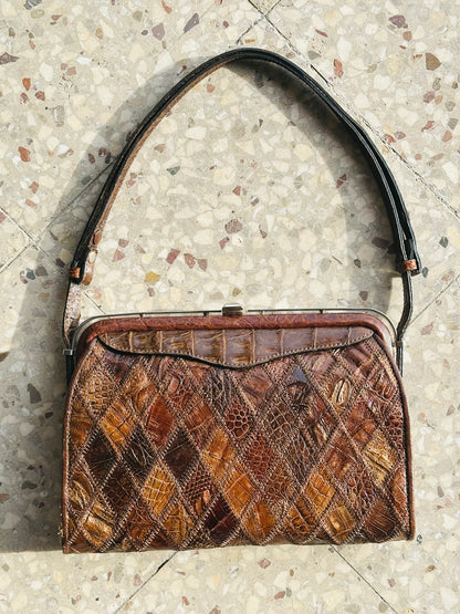 CLUTCH - Borsa Vintage Artigianale in Patchwork di Pelle Cocco