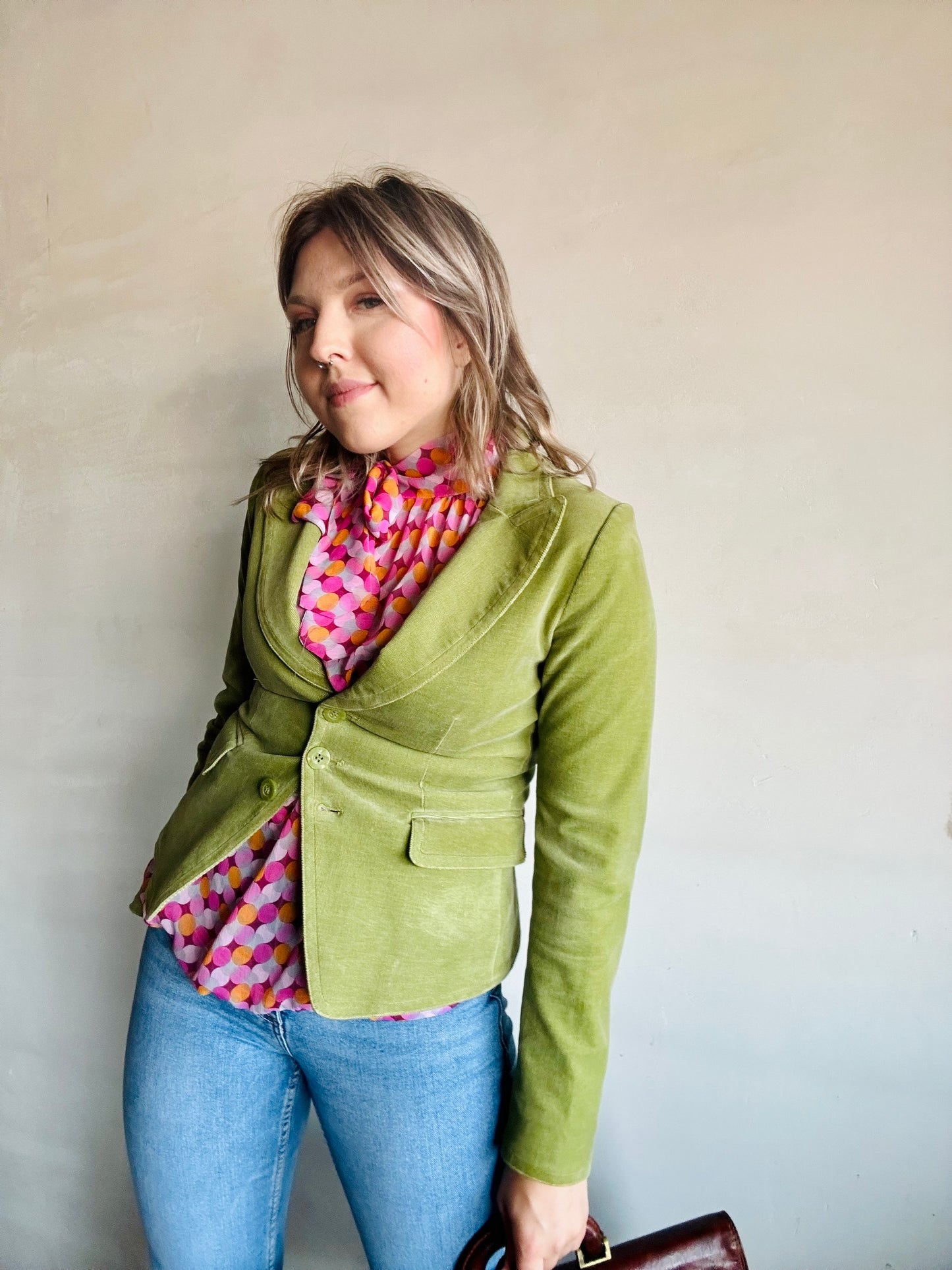 Giacca in cotone verde a costine