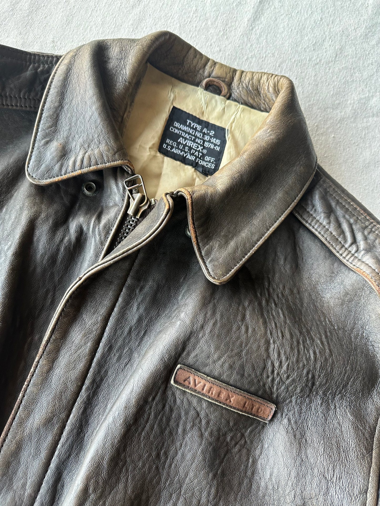 Avirex- Giacca in pelle bomber marrone invecchiato